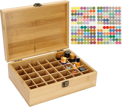 Pure Vie Essential Oil Bamboo Storage Box Travel Display Presentation, Holds 26 Bottles for 5, 10, 15ml - Aromatherapy Organizer Nail Polish Fragrance Container - Keep Your Oils Safe & Space Saver