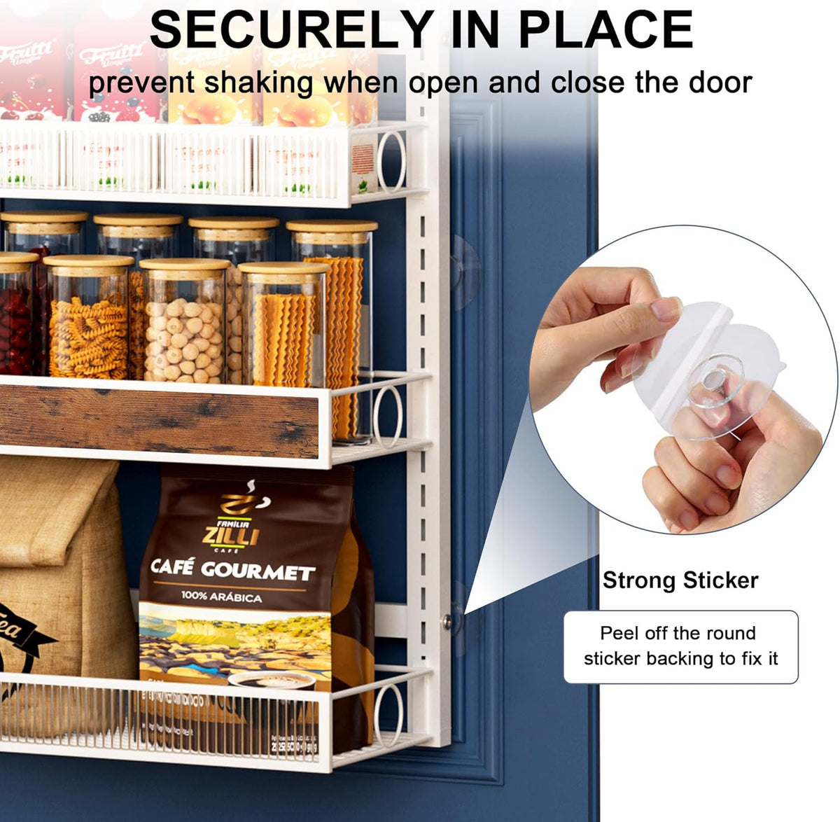 8 Tier Pantry Door Organizer Spice Rack, 2-IN-1 Wall Mount or Hanging Over Door Seasoning Organizer with Adjustable Baskets, Heavy Duty Behind Door Storage Shelves for Pantry, Cabinet and Kitchen