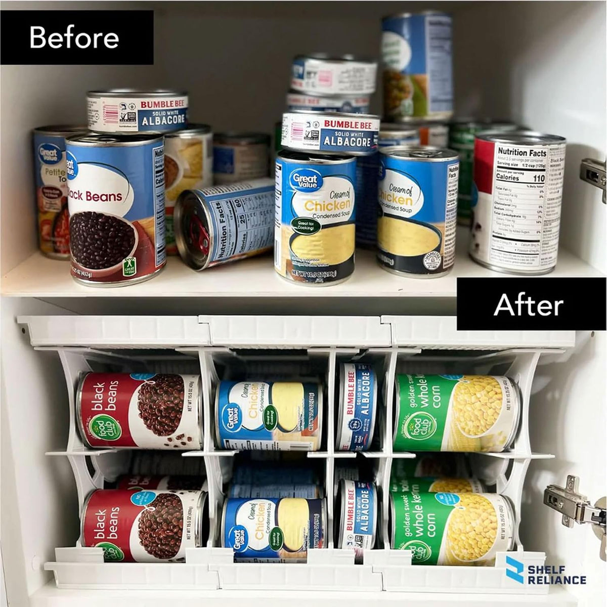 Shelf Reliance Cansolidator Pantry Plus - Can Organizer for Pantry, Stackable Soda Can Storage for Kitchen, Holds 60 Cans of Food or Soda