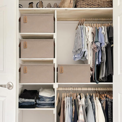 CHICVITA Large Storage Baskets for Shelves, Fabric Storage Bins with Metal Frame, Closet Organizers and Storage Boxes for Clothes Toy, Beige