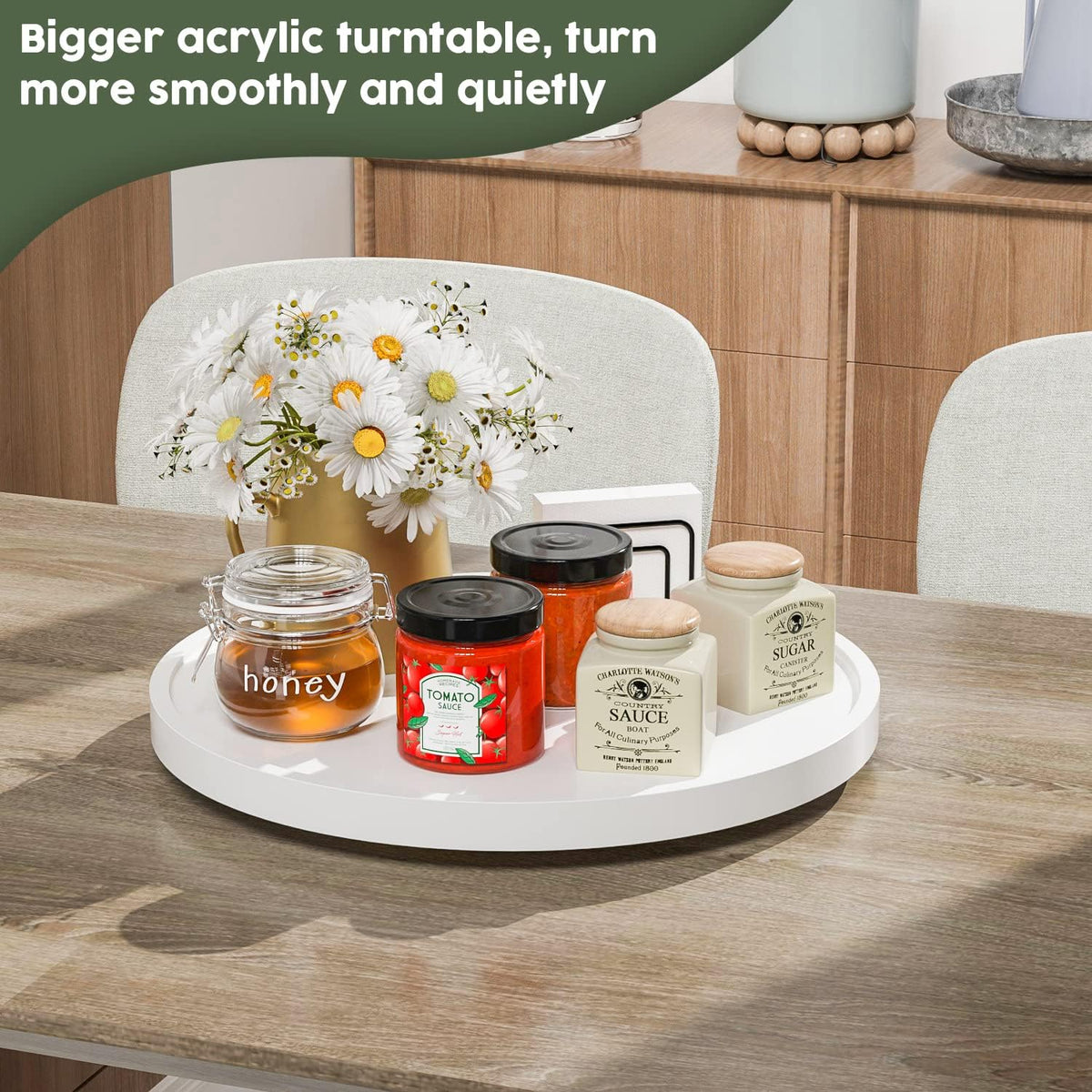 Lazy Susan Organizer, 10 Inch Non-Skid Bamboo Turntable Organizer for Salt Pepper Olive Oil and Spices Next to Stove, Wooden Lazy Susan for Table or Kitchen Countertop Organizer