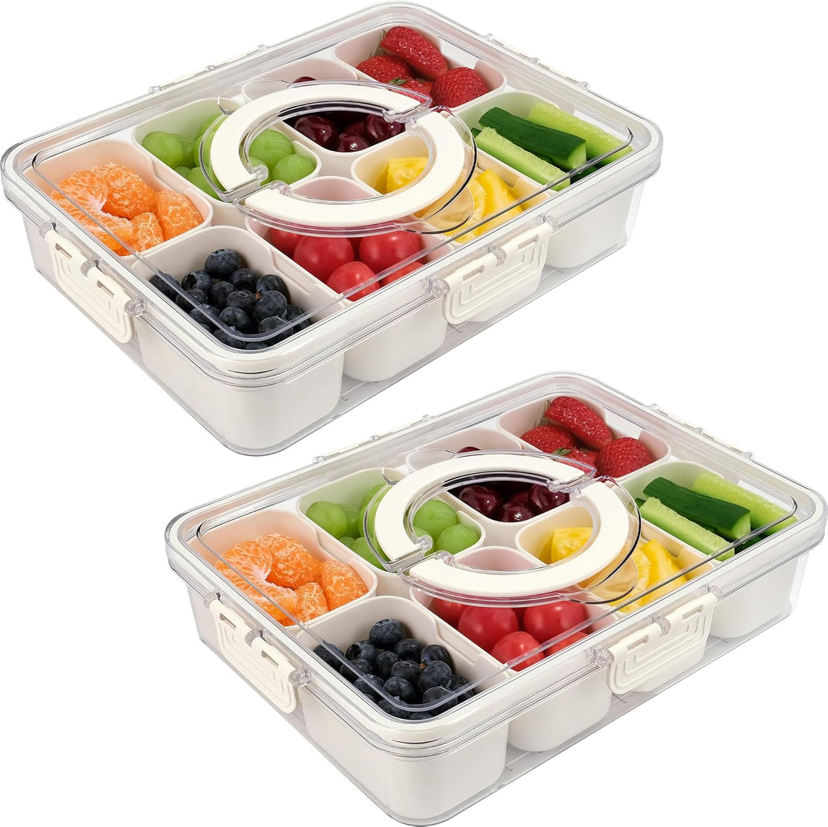 TAROSE Snackle Box Container, 8 Compartments Divided Serving Tray with Lid and Handle, Portable Snack Box Containers for Veggie Tray Charcuterie Boxes Fruit Storage Candy Organizer (8 Compartments)