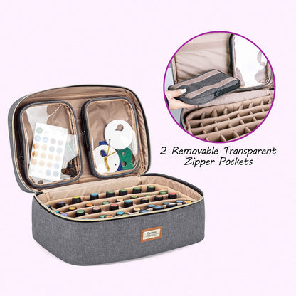 CURMIO Essential Oil Storage Case for 40 Bottles (5ml-30ml), Essential Oils Organizer Case with 2 Detachable Visible Pouches and Portable Handle, Patented Design, Gray (Bag Only)