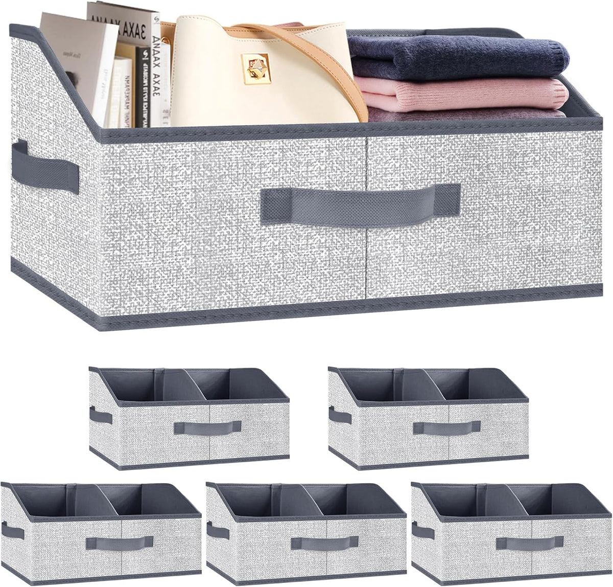 Closet Storage Bins, Large Closet Organizer Baskets with Divider & Handles,Trapezoid Fabric Shelf Organizers, Collapsible Storage Cubes for Clothes, Towels, Toys - Beige