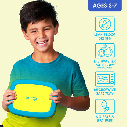 Bentgo Kids Bento-Style 5-Compartment Leak-Proof Lunch Box - Ideal Portion Sizes for Ages 3 to 7 - Durable, Drop-Proof, Dishwasher Safe, PFAS & BPA-Free & Made with Food-Safe Materials (Blue)