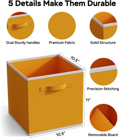 MAX Houser Fabric Storage Bins Cubes Baskets Containers with Dual Plastic Handles for Home Closet Bedroom Drawers Organizers, Flodable, Blue, Set of 4