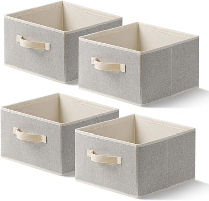 Storage Baskets, 11-Inch Woven Fabric Bins, Storage Cubes with Reinforced Handles, Organizer Bins for Closet Shelves, Foldable, for Toys, Clothes, Natural Beige (3PCS/Beige-11*11*7.8inch)