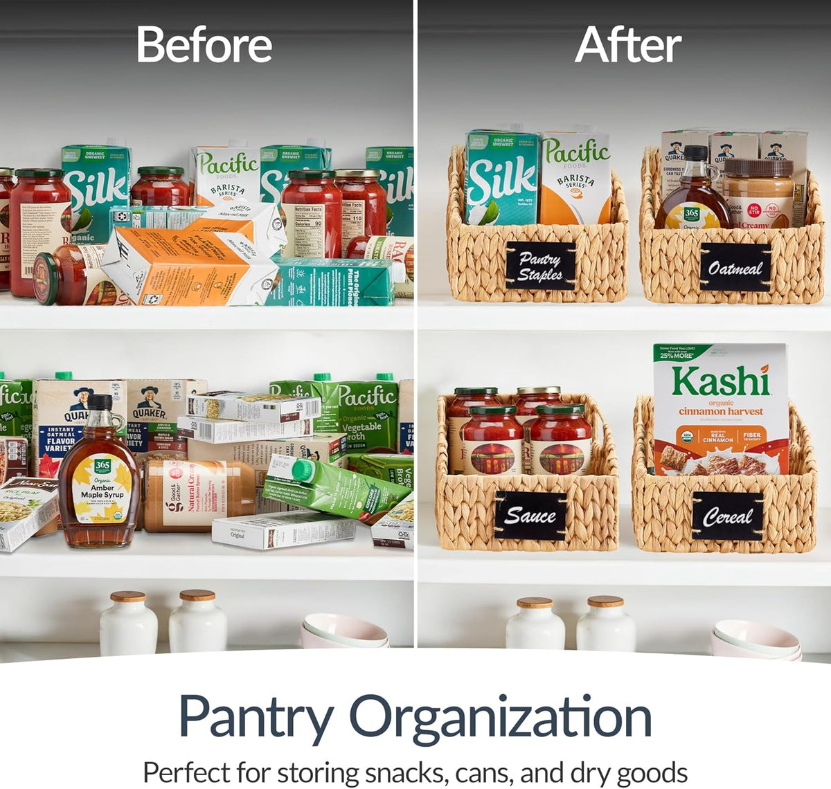 Best Choice Products Water Hyacinth Pantry Storage Baskets, Wicker Baskets w/Built-in Handles, Handwoven Shelf Baskets for Organizing, Pantry Organizers and Storage, 3-Pack - Natural