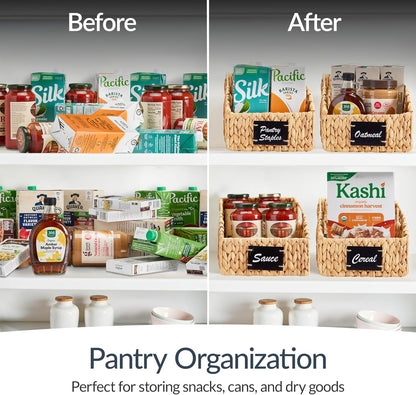 Best Choice Products Water Hyacinth Pantry Storage Baskets, Wicker Baskets w/Built-in Handles, Handwoven Shelf Baskets for Organizing, Pantry Organizers and Storage, 3-Pack - Natural