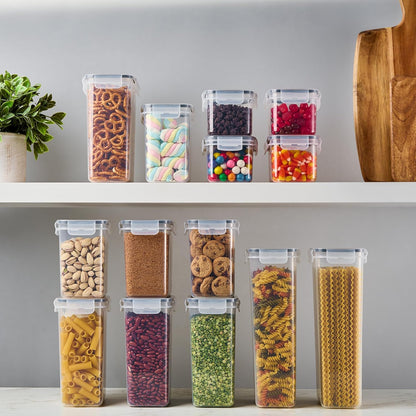 DWËLLZA KITCHEN Airtight Food Storage Container Set - 8 Pieces 1.4L - Plastic BPA Free Kitchen Pantry Storage Containers with Lids - Dishwasher Safe - Include 8 Labels - Keeps Food Fresh & Dry