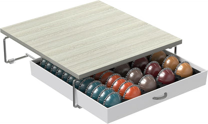 DecoBrothers Crystal Tempered Glass Vertuo Pod Holder Drawer, 24 Large or 48 Small Nespresso Capsule Organizer