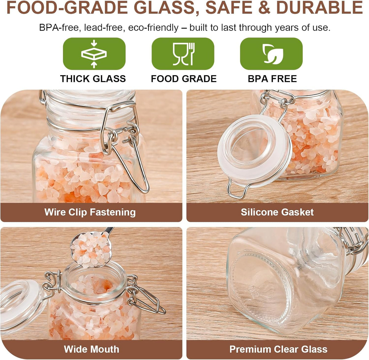 17oz Airtight Glass Jars, 6 Pack Clamp Lid Canisters, Small Food Storage Containers for Spices, Nuts, Snacks, Canning Jar for Jams & Pickling, Pantry Organization