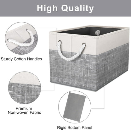 Fab totes Storage Bins, Foldable Storage Baskets for Organizing Toys, Books, Shelves, Closet, Large Storage Box with Rope Handles, Sturdy Organizer Bins, White & Grey