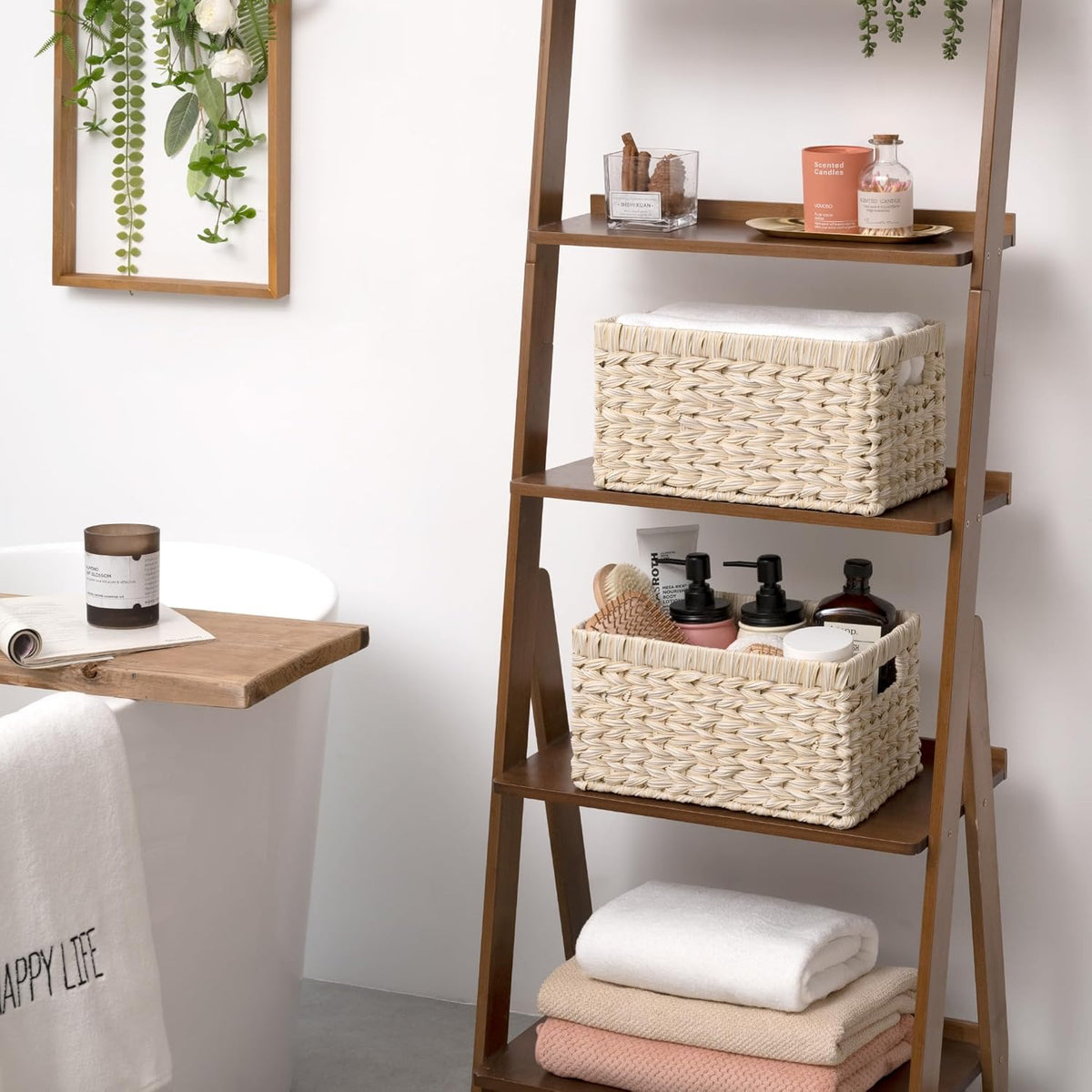 GRANNY SAYS Wicker Storage Baskets for Shelves, Wicker Baskets for Organizing, Waterproof Woven Basket for Pantry, Rectangle Basket for Shlef, Brown, 2-Pack