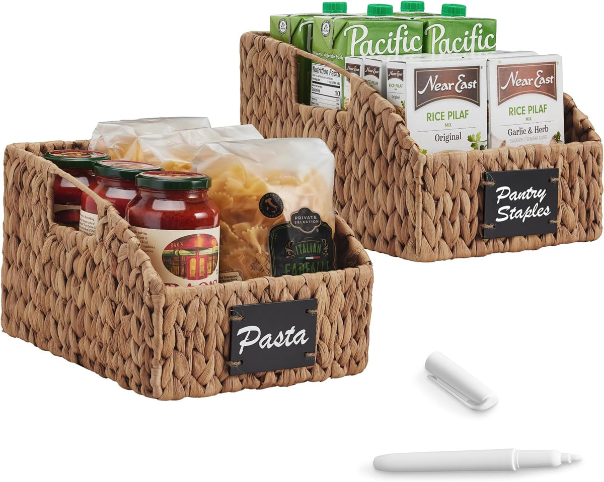 Best Choice Products Water Hyacinth Pantry Storage Baskets, Wicker Baskets w/Built-in Handles, Handwoven Shelf Baskets for Organizing, Pantry Organizers and Storage, 3-Pack - Natural