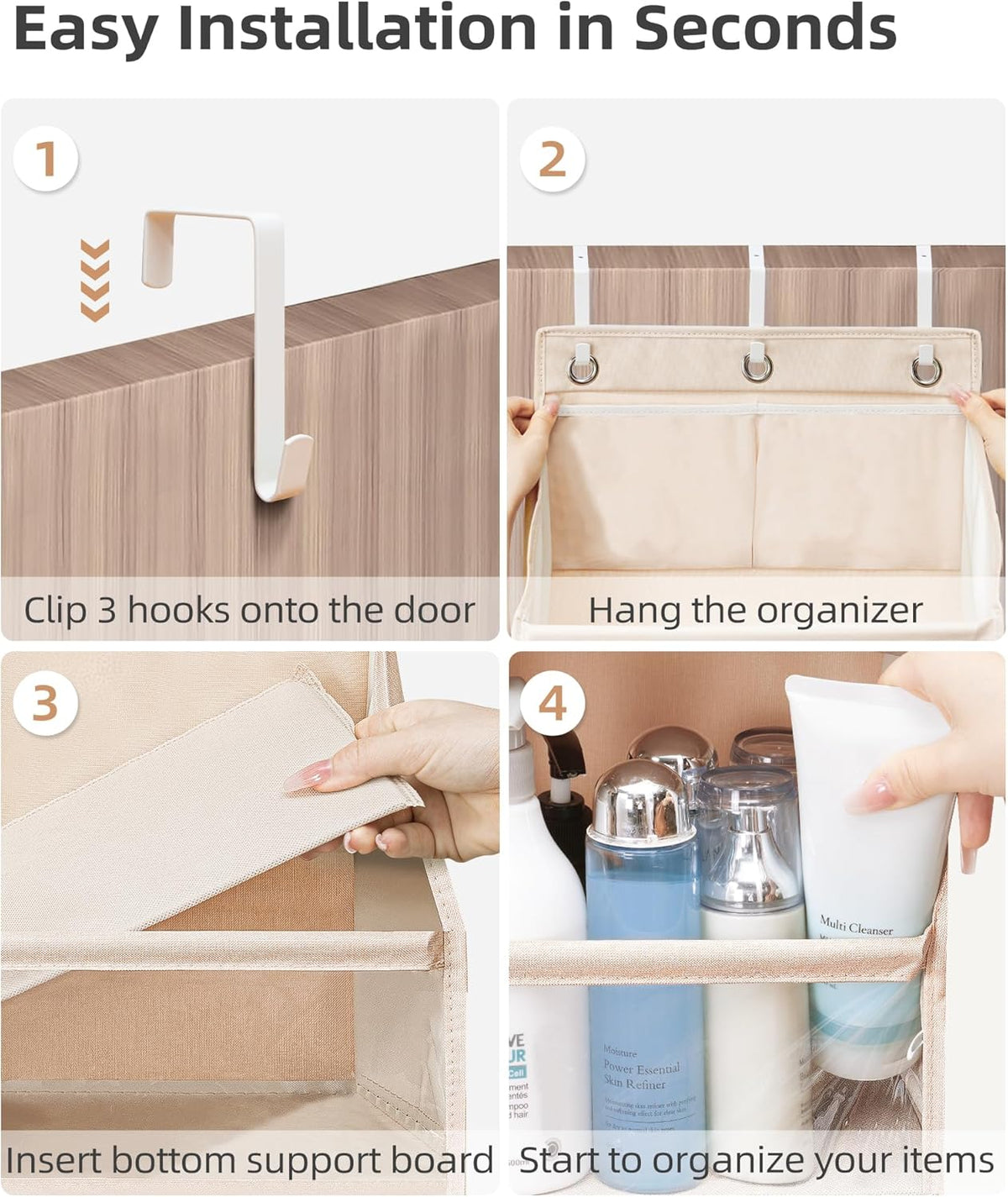 STORAGE MANIAC Over the Door Organizer Large Capacity Hanging Organizer, Clear Deep Pockets Behind Door Closet Organizer and Storage for Nursery, Bathroom, Bedroom, Pantry, 1 Pack Grey