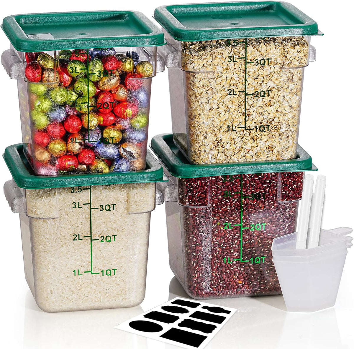 4QT NSF Food Storage Containers: 8 PCS [Food Grade][Hot&Cold Resistant] Commercial Clear Food Storage Containers with Lids for Restaurant Kitchen Proof Dough, Measuring Spoons Included(BPA FREE) - Colors A