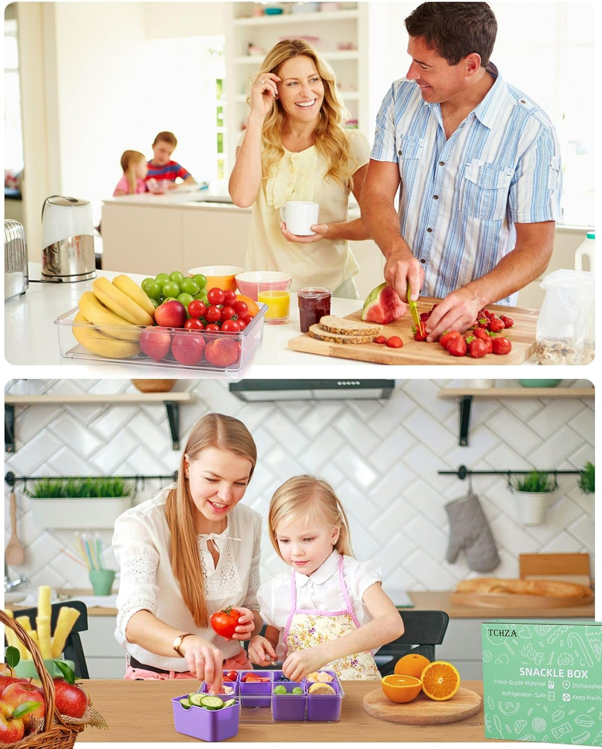 TCHZA Snackle Box Container, Dishwasher Safety - Divided Serving Tray with Lid and Handle, Charcuterie Board for Portable Snack Platters - Clear Organizer for Fruits Snacks,Perfect for Road Travel