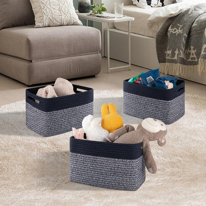 4 Pack Storage Baskets for Organizing, Woven Baskets for Shelves - Perfect for Toys, Books, Towels, and Clothes, Durable Gift Basket Bins Toy Storage, 12.7''Lx9''Wx7.8''H, Brown & White