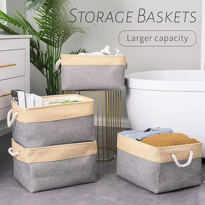 Fabric Storage Bins 12x8x5 inch [6-Pack] with Rope Handles - Decorative Baskets for Organizing