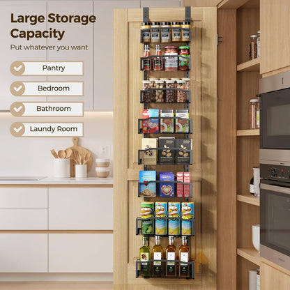 Delamu 8 Tier Over the Door Pantry Organizer, 2in1 Hanging or Wall Mount Spice Rack Seasoning, Adjustable Heavy-Duty Narrow Pantry Door Organizer and Storage for Kitchen Cabinet and Bathroom,12" White