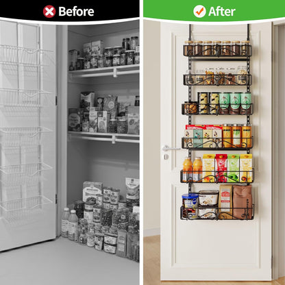 6-Tier Over the Door Pantry Organizer, Pantry Organization And Storage, Hanging Storage Organizer Spice Rack Metal Shelving for Home & Kitchen, Office Laundry Room Bathroom Black
