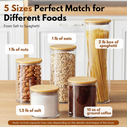 Glass Sugar Container with Spoon - 15oz Glass Jars with Bamboo Lid and Spoon, Bamboo Lid Storage Jar Canister for Coffee Beans, Spice, Brown Sugar, Tea, Flour, Nuts, Candy, Salts and More