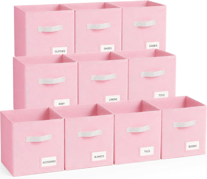 Storage Cubes, 11 Inch Fabric Storage Cubes Organizer Bins with Labels, Odor-Free & Sturdy PP Structure, Cubby Baskets for Closet, Shelves, Toys & Nursery (Beige)