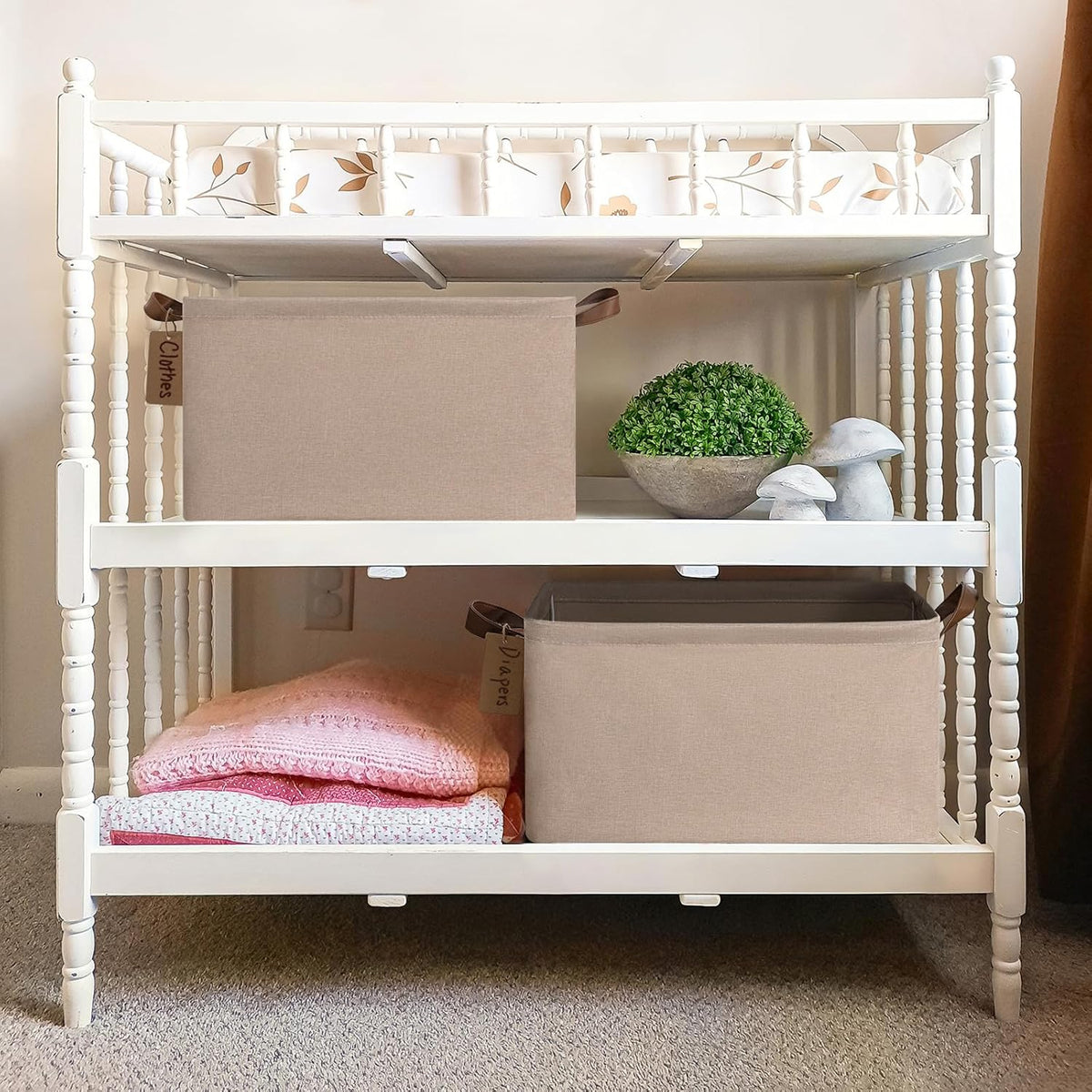 CHICVITA Large Storage Baskets for Shelves, Fabric Storage Bins with Metal Frame, Closet Organizers and Storage Boxes for Clothes Toy, Beige