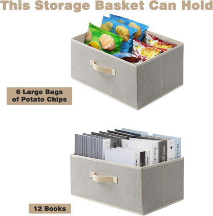Storage Baskets, 11-Inch Woven Fabric Bins, Storage Cubes with Reinforced Handles, Organizer Bins for Closet Shelves, Foldable, for Toys, Clothes, Natural Beige (3PCS/Beige-11*11*7.8inch)
