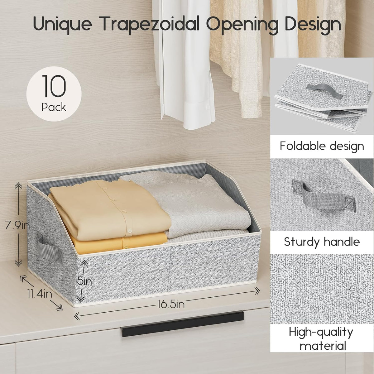 Homsorout Large Closet Organizers and Storage Bins - Trapezoid Storage Baskets for Shelves, Foldable Fabric Baskets with Handles Ideal for Closet, Basket, Wardrobe and Shelf Storage, Beige