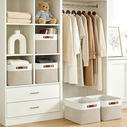 Bagnizer Large Fabric Storage Baskets | 50L Storage Bins, Decorative Linen Closet Baskets with Handles for Organizing, Shelf, Toys, Clothes, Home, Office, Nursery, 17x12x15Inches (Grey&White)
