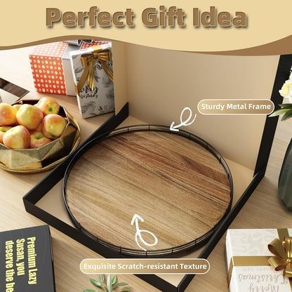 Acacia Wood 13" Lazy Susan Turntable Organizer for Table Top, Farmhouse Round Wooden Lazy Susan for Cabinet Kitchen Centerpieces Coffee Table, for Condiments Spices, Bathroom Vanity Tray Decor