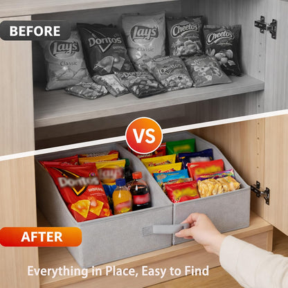3 Pack Snack Organizer for Countertop, Larger Compartments Hold More, Fabric Snack Organizer Bins with Handles, Sturdy Reinforced Design for Pantry, Cabinet, Living Room & Game Room