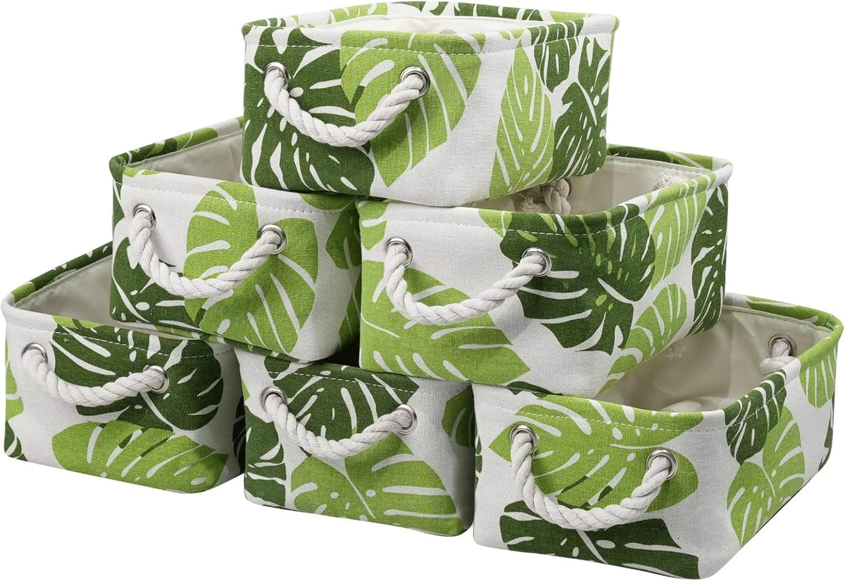 Fabric Storage Bins 12x8x5 inch [6-Pack] with Rope Handles - Decorative Baskets for Organizing