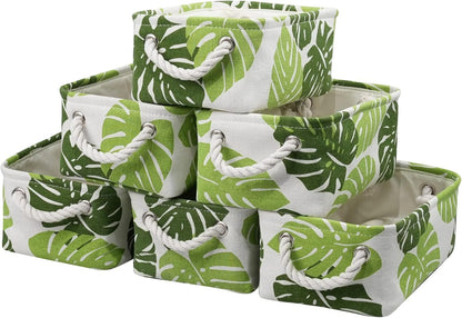 Fabric Storage Bins 12x8x5 inch [6-Pack] with Rope Handles - Decorative Baskets for Organizing