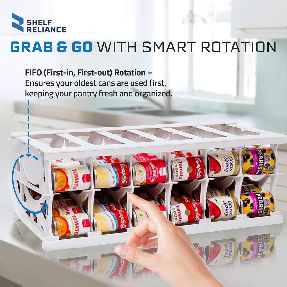 Shelf Reliance Cansolidator Pantry Plus - Can Organizer for Pantry, Stackable Soda Can Storage for Kitchen, Holds 60 Cans of Food or Soda