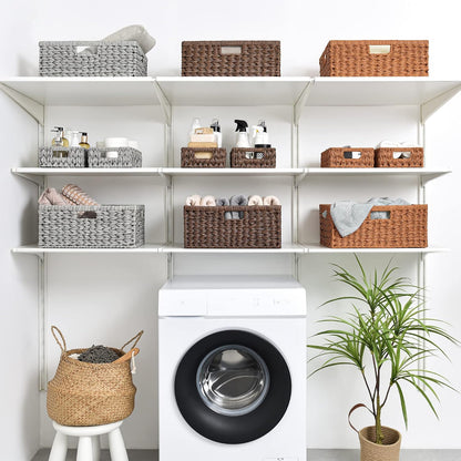 GRANNY SAYS Wicker Storage Baskets for Shelves, Wicker Baskets for Organizing, Waterproof Woven Basket for Pantry, Rectangle Basket for Shlef, Brown, 2-Pack