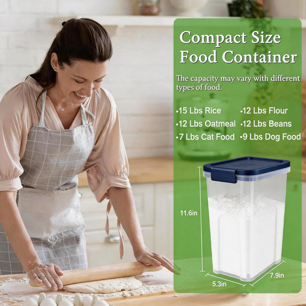 Tight-Lock Rice Container 10-15 Lbs - Airtight Flour Container with Scoop - Food-Grade Plastic Food Storage Container for Cereal, Sugar - Dry Food Dispenser for Kitchen, Pantry Organizers and Storage