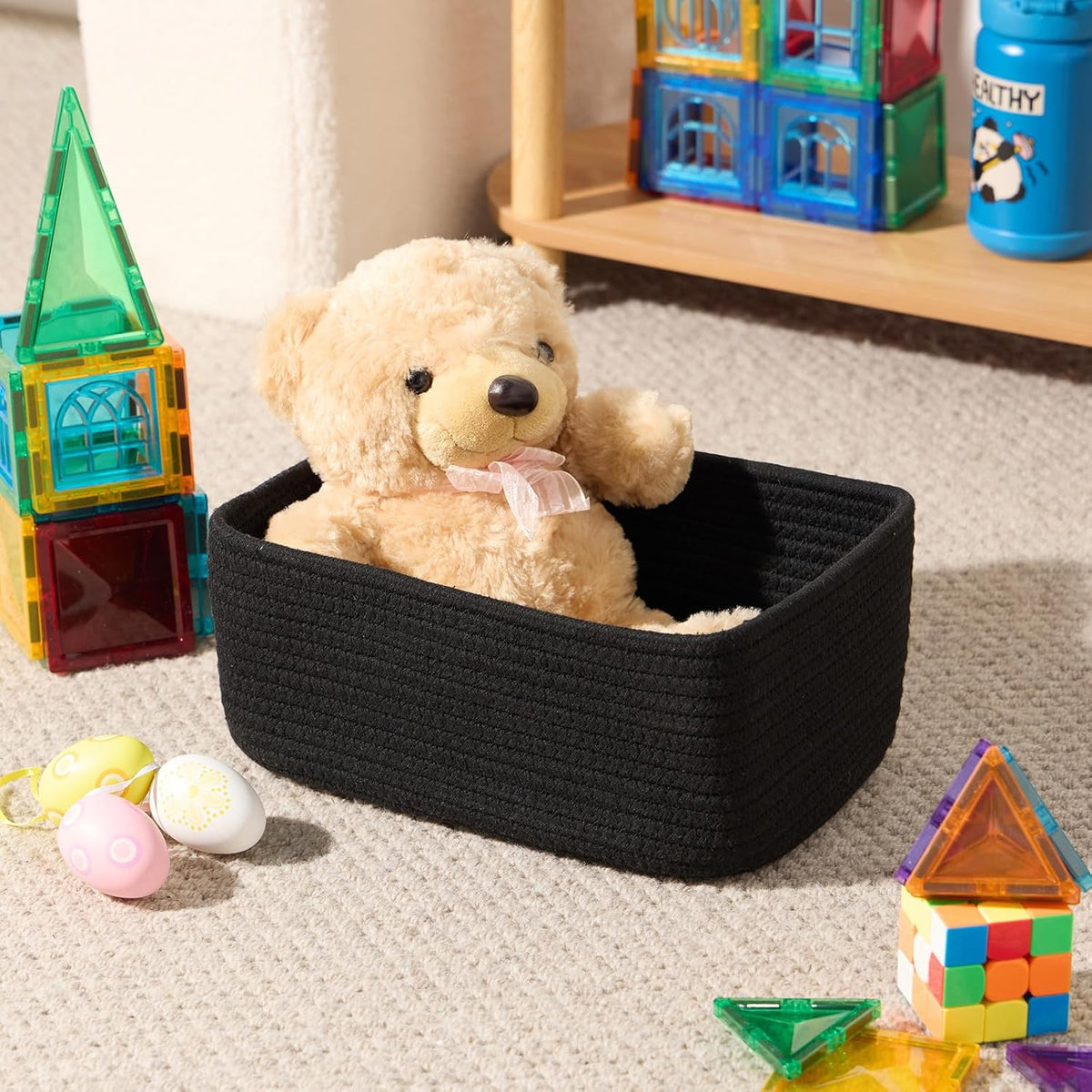 MiniArk Small Storage Baskets for Organizing | Closet Organizer Bins | Shelf Toy Basket | Woven Rope Baskets | Cube Decorative Box | Shallow Basket | L11.5xW7.5xH4.7| Brown