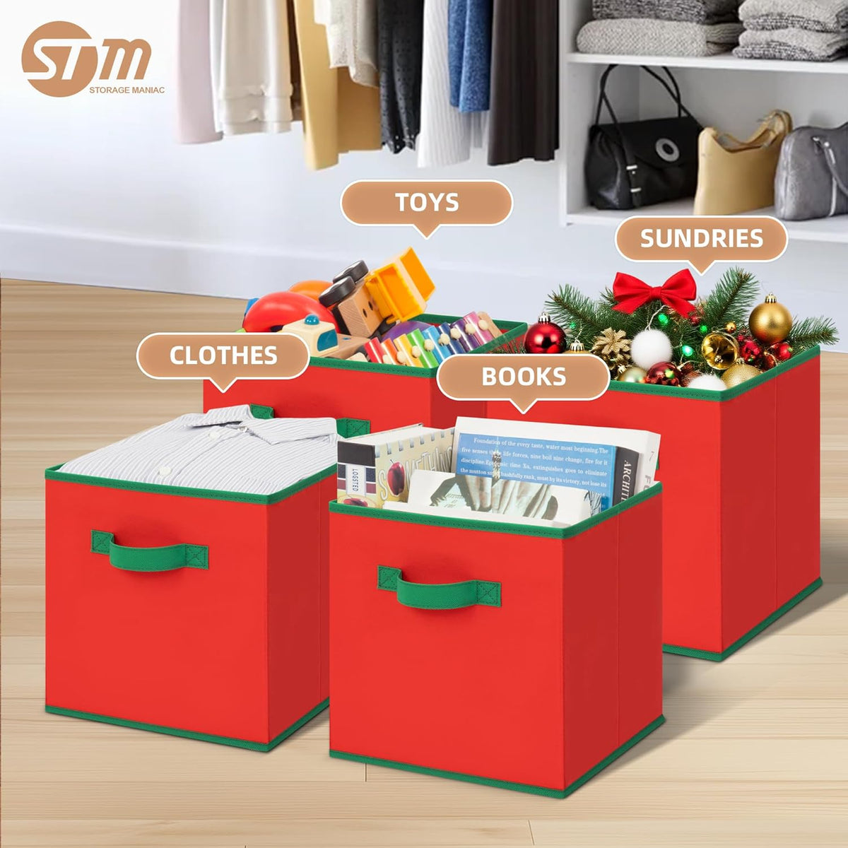 STORAGE MANIAC Storage Cubes, 11 Inch Durable 6 Pack Fabric Foldable Collapsible Bins with Handles for Organization, Closet, Shelves, Offices, Toys, Black