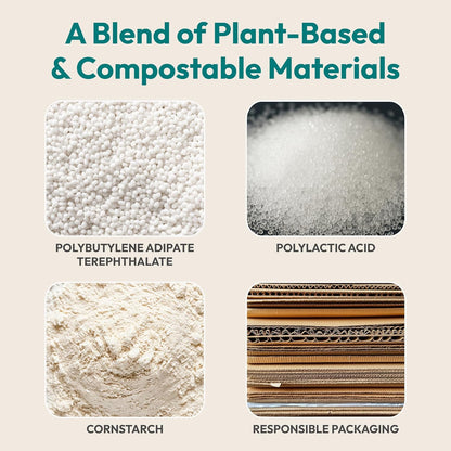 FEBU Compostable Food Storage Bags Variety Pack, 260 Count | Compostable & Biodegradable | PFAS & BPA Free | Drawer Organizer Box | 90 Snack, 90 Sandwich, 50 Quart, 30 Gallon