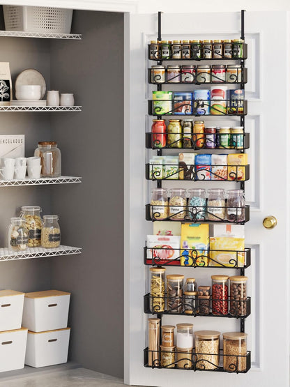6-Tier Over the Door Pantry Organizer, Pantry Organization And Storage, Hanging Storage Organizer Spice Rack Metal Shelving for Home & Kitchen, Office Laundry Room Bathroom Black