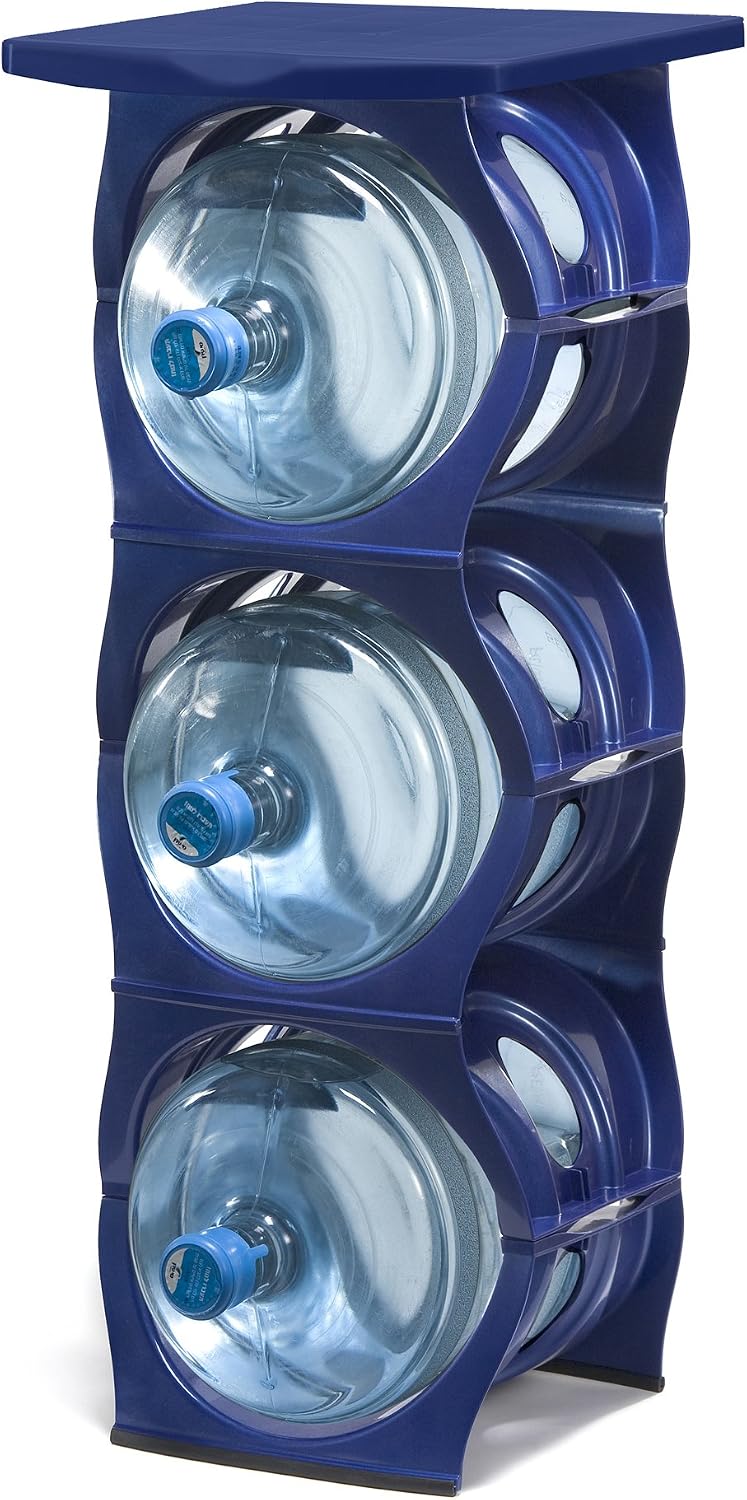 Bariboo Stackable Water Bottle Storage Rack Best Water Jugs 5 Gallon Organizer. Jug Holder for Kitchen, Cabinet and Office Organizing. Reinforced Polypropylene (Silver, 4 No Shelf)
