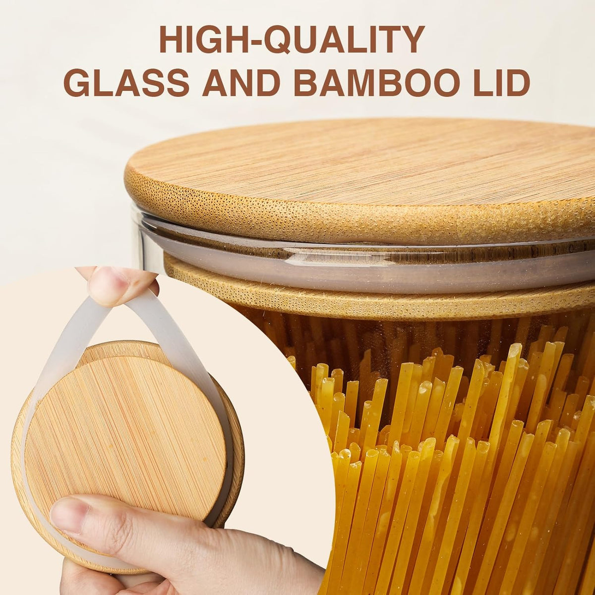 SHOWIN Glass Food Storage Jars Square 37oz, 4 Pack Glass Jars With Bamboo Lids, Kitchen Storage Containers For Spice, Candy, Cookie, Storage For Pantry Organizers