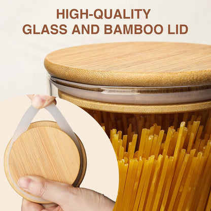 SHOWIN Glass Food Storage Jars Square 37oz, 4 Pack Glass Jars With Bamboo Lids, Kitchen Storage Containers For Spice, Candy, Cookie, Storage For Pantry Organizers