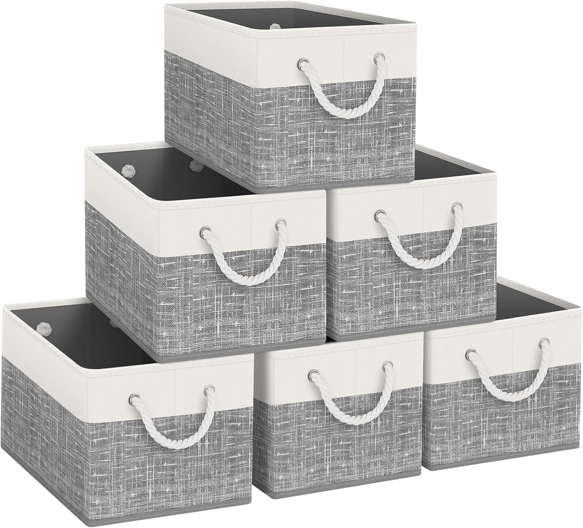Fab totes Storage Bins, Foldable Storage Baskets for Organizing Toys, Books, Shelves, Closet, Large Storage Box with Rope Handles, Sturdy Organizer Bins, White & Grey