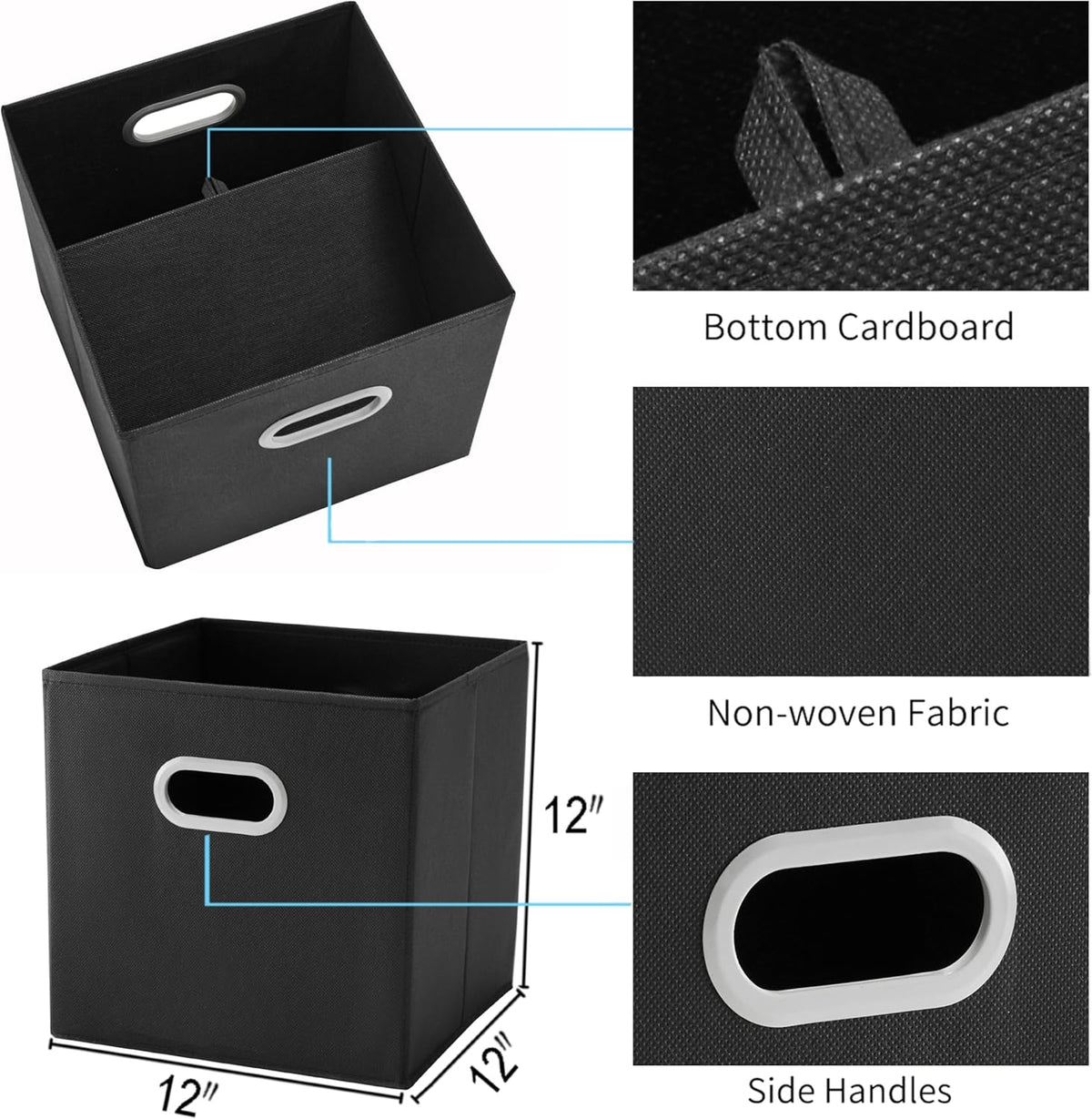 MAX Houser Fabric Storage Bins Cubes Baskets Containers with Dual Plastic Handles for Home Closet Bedroom Drawers Organizers, Flodable, Blue, Set of 4
