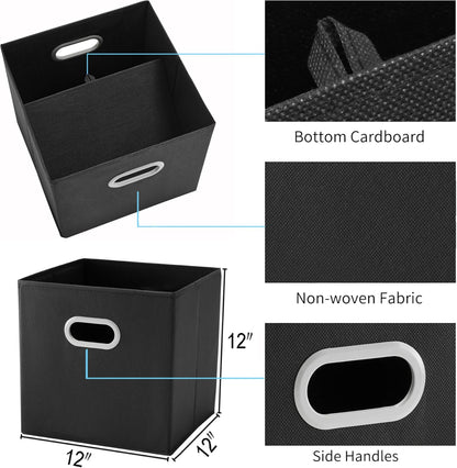 MAX Houser Fabric Storage Bins Cubes Baskets Containers with Dual Plastic Handles for Home Closet Bedroom Drawers Organizers, Flodable, Blue, Set of 4