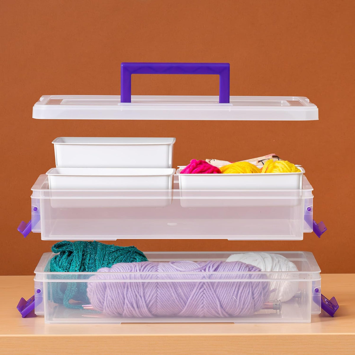 IRIS USA 6 Qt. Plastic Craft Storage Container Bins with Lids, Small Art & Office Supply Organizer Tote, Sensory Bins & Boxes for Home & University, Stackable, Secure Latch Buckles, Clear